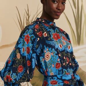 FARM Rio Floral Long Sleeve Dress - Blue and Red